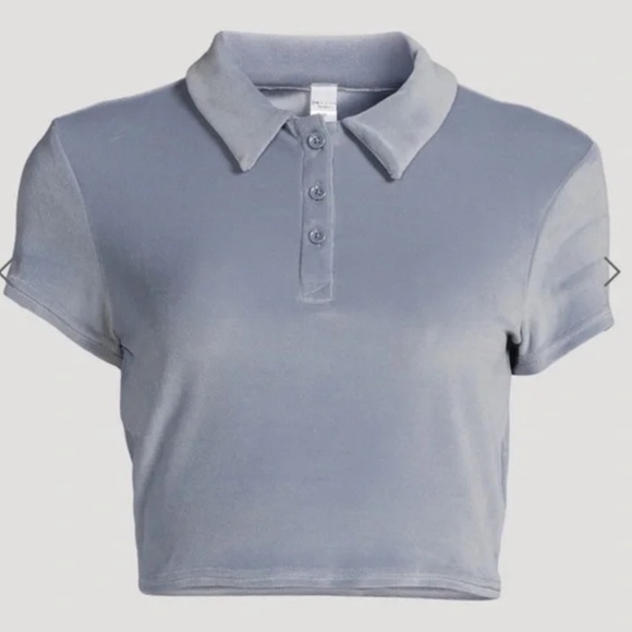 Alo Yoga✨Choice Velour Polo✨Short Sleeve Crop Henley✨Steel Blue✨Size S - Picture 4 of 10